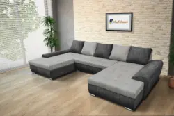 Wixy U Form ágyazható ülőgarnitúra sötét szürke és világos szürke zsákszövettel