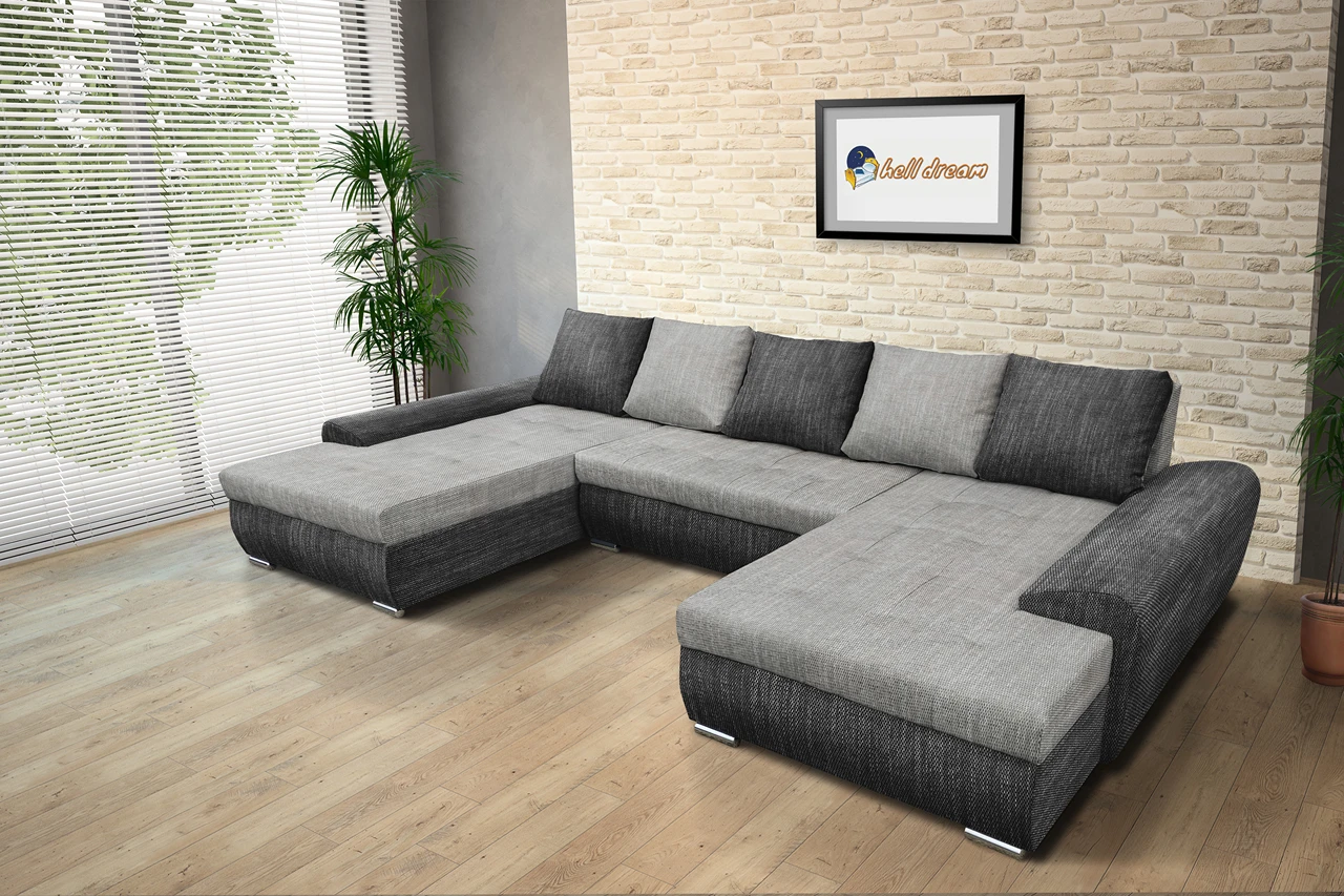 Wixy U Form ágyazható ülőgarnitúra sötét szürke és világos szürke zsákszövettel