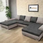 Wixy U Form ágyazható ülőgarnitúra világos barna és sötét szürke zsákszövettel