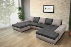 Wixy U Form ágyazható ülőgarnitúra világos barna és sötét szürke zsákszövettel