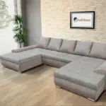 Wixy U Form ágyazható ülőgarnitúra világos barna és világos szürke zsákszövettel