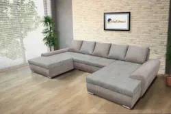 Wixy U Form ágyazható ülőgarnitúra világos barna és világos szürke zsákszövettel