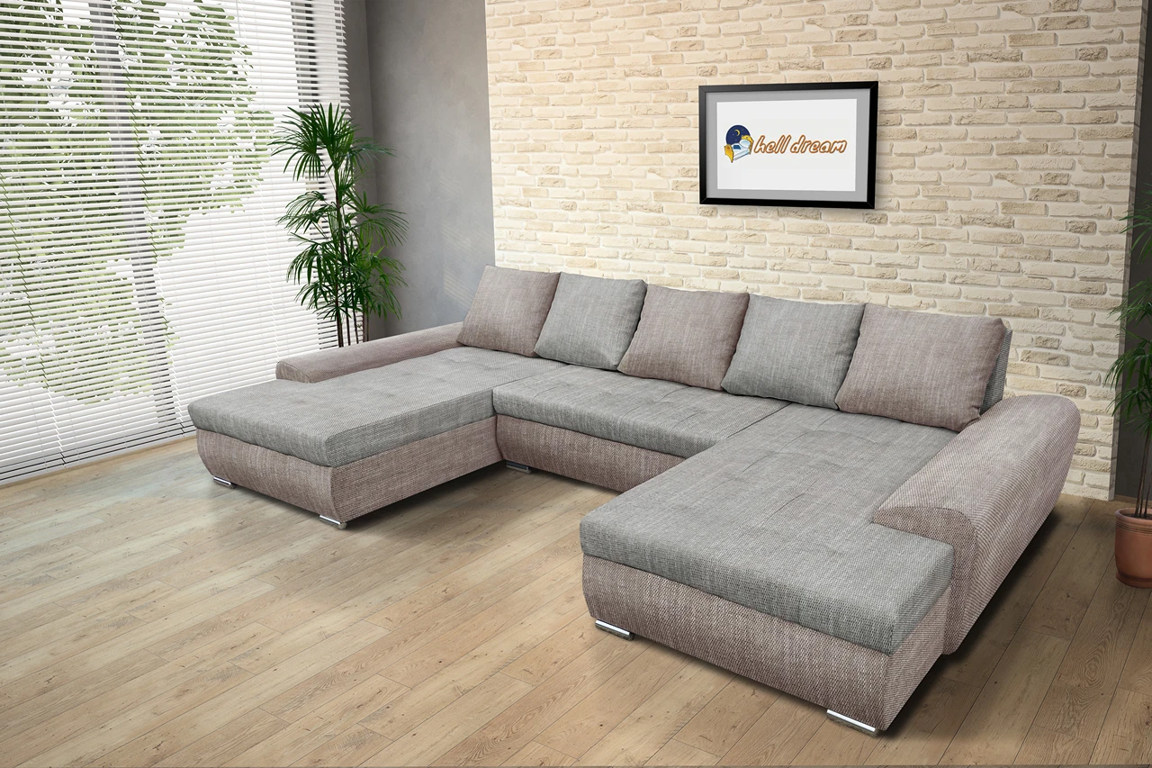 Wixy U Form ágyazható ülőgarnitúra világos barna és világos szürke zsákszövettel