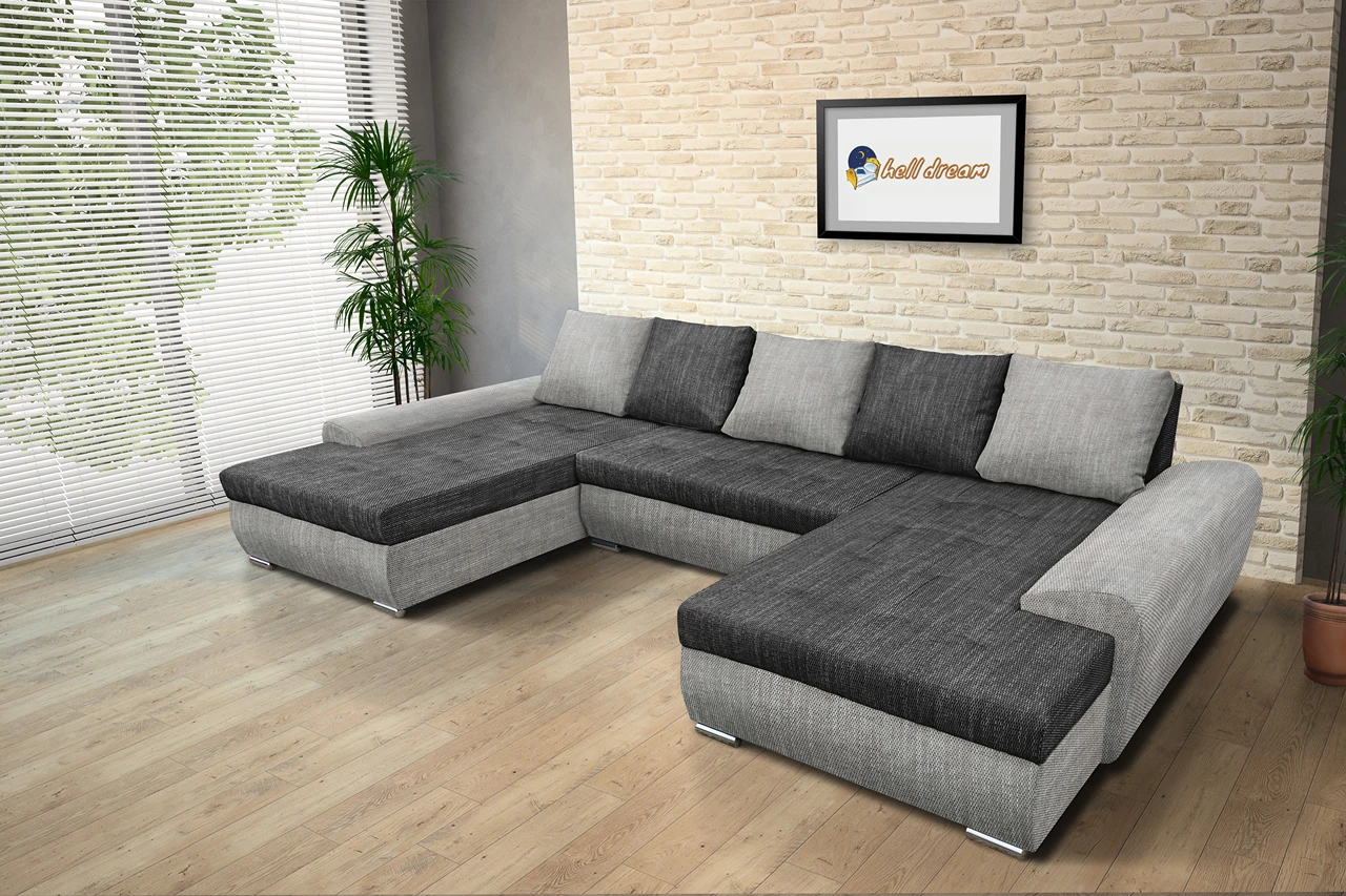 Wixy U Form ágyazható ülőgarnitúra világos szürke és sötét szürke zsákszövettel