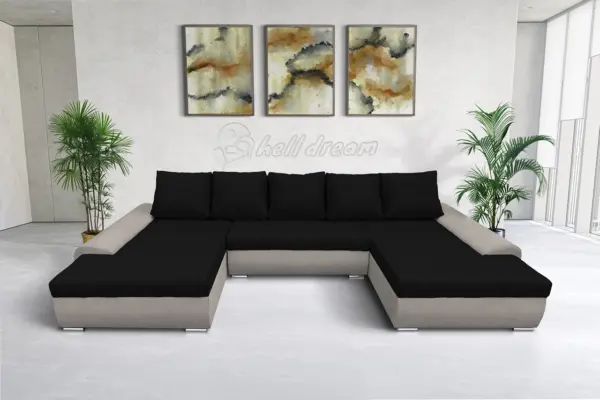 Wixy u form ezüst serlegszürke és fekete ágyazható ülőgarnitúra