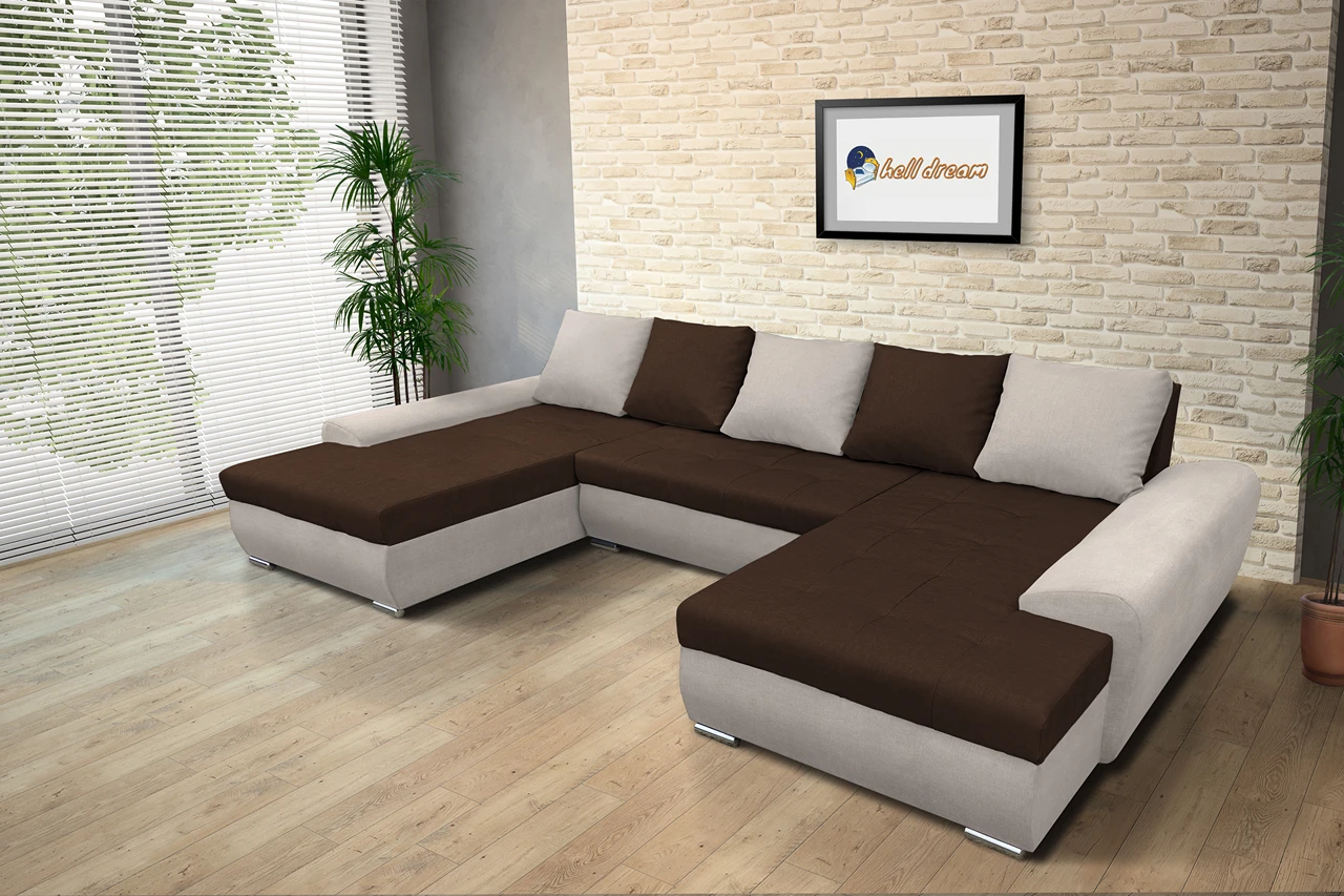 Wixy U Form ezüst serlegszürke és sötét mahagóni ágyazható ülőgarnitúra