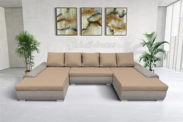 Wixy u form ezüst serlegszürke és világos fahéj ágyazható ülőgarnitúra