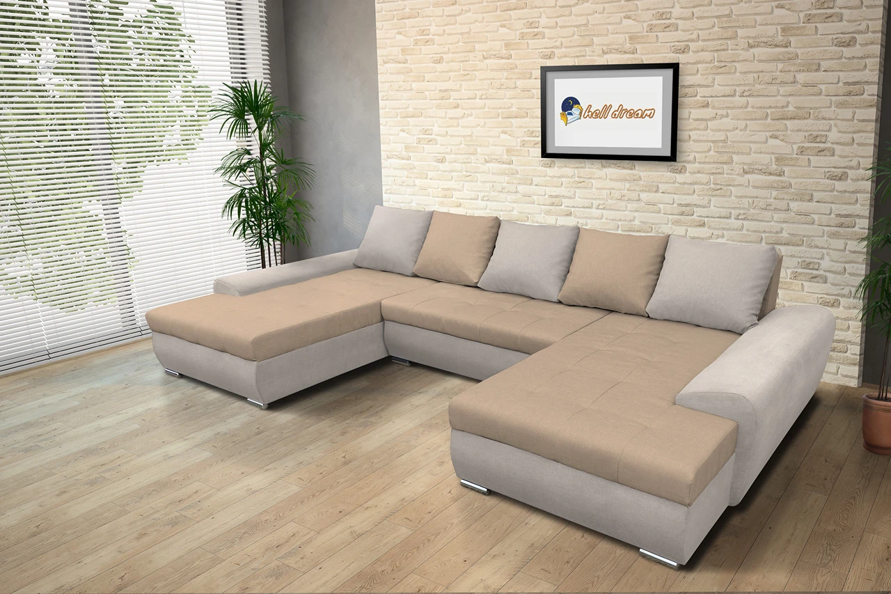 Wixy U Form ezüst serlegszürke és világos fahéj ágyazható ülőgarnitúra