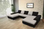 Wixy U Form fekete és ezüst serlegszürke ágyazható ülőgarnitúra