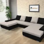 Wixy U Form fekete és ezüst serlegszürke ágyazható ülőgarnitúra