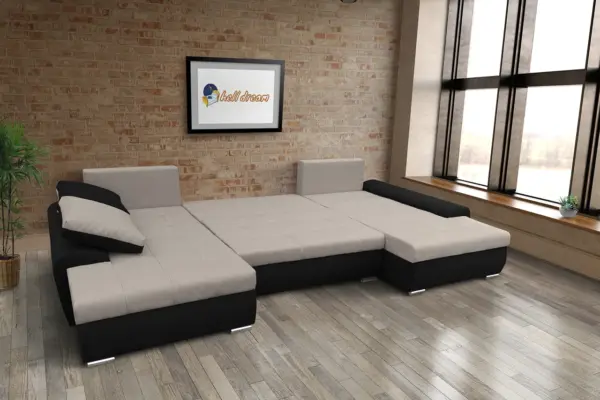 Wixy u form fekete és ezüst serlegszürke ágyazható ülőgarnitúra