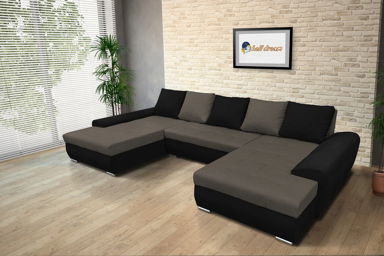 Wixy U Form fekete és mély földszürke ágyazható ülőgarnitúra