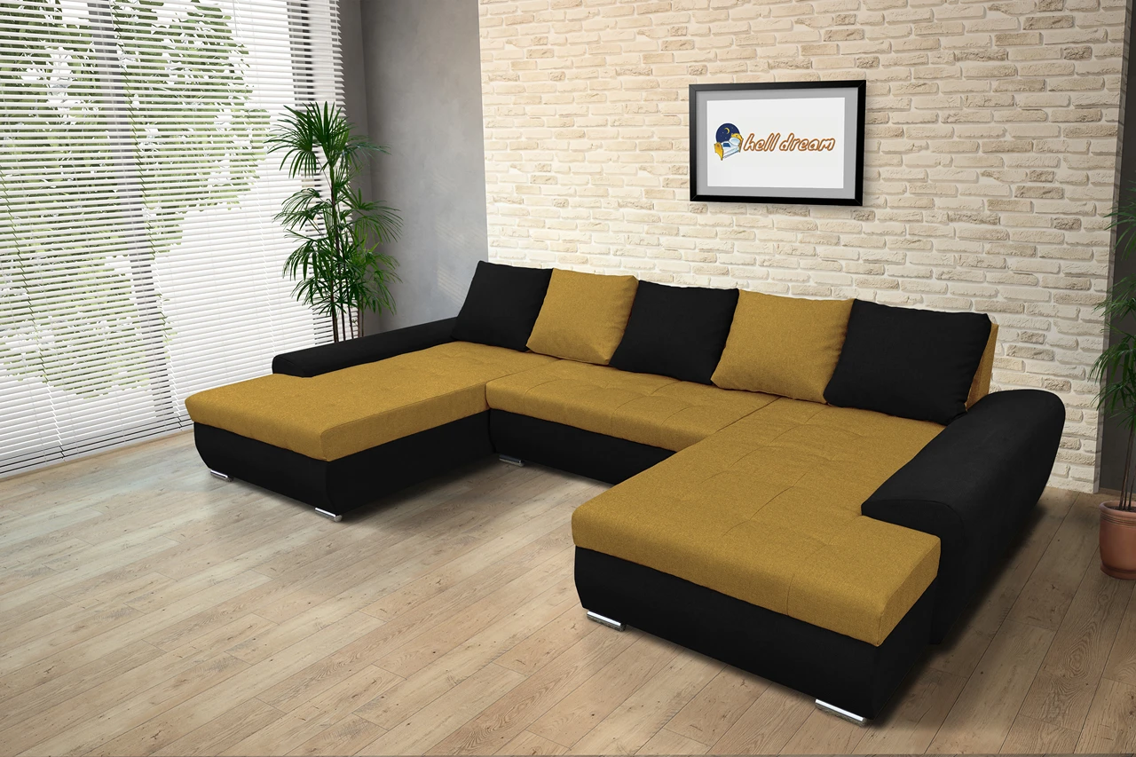 Wixy U Form fekete és őszarany ágyazható ülőgarnitúra