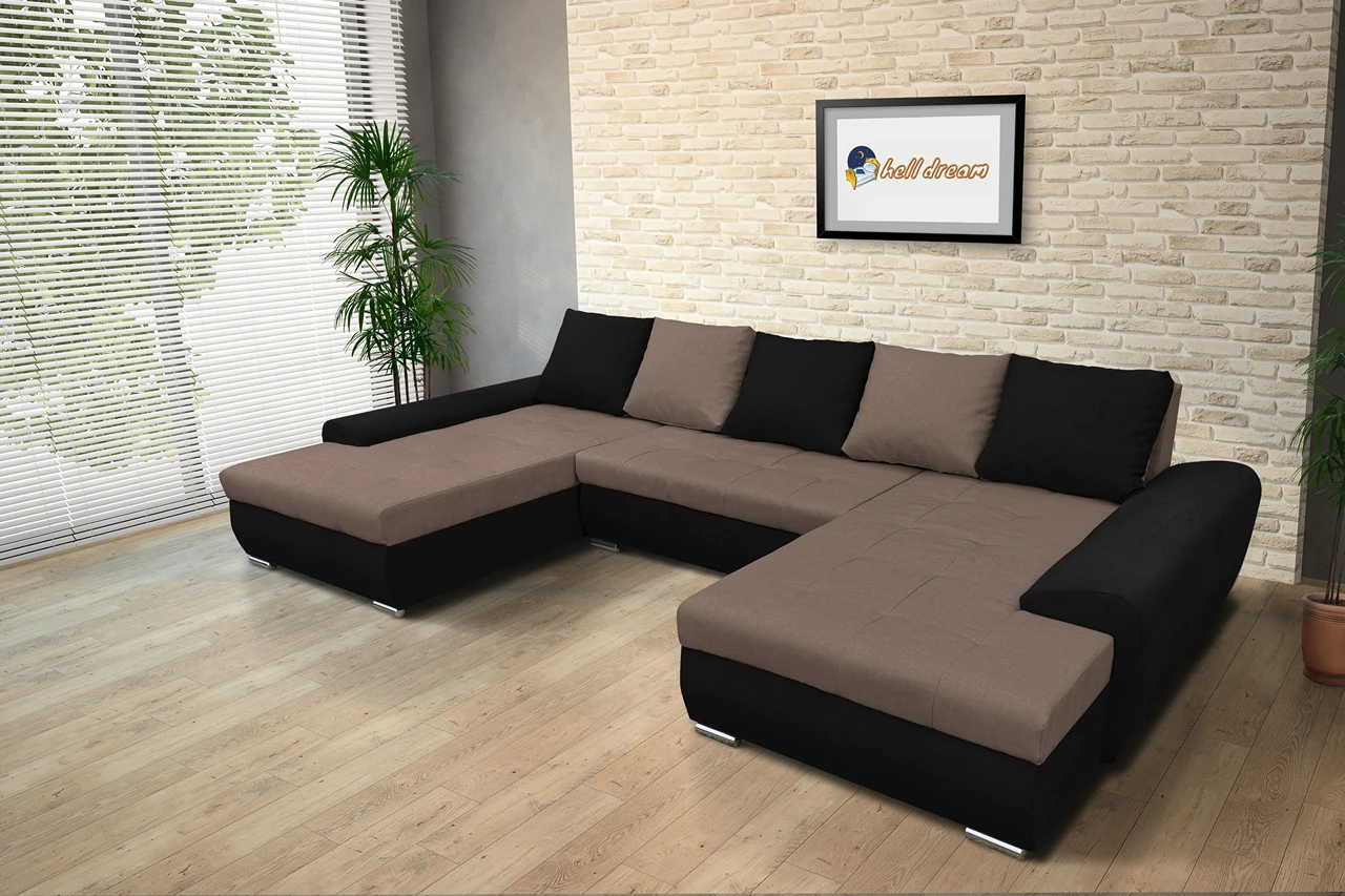 Wixy U Form fekete és pasztell taupe ágyazható ülőgarnitúra