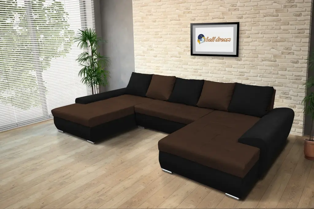 Wixy u form fekete és sötét mahagóni ágyazható ülőgarnitúra