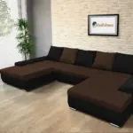 Wixy U Form fekete és sötét mahagóni ágyazható ülőgarnitúra