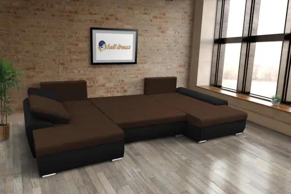 Wixy u form fekete és sötét mahagóni ágyazható ülőgarnitúra