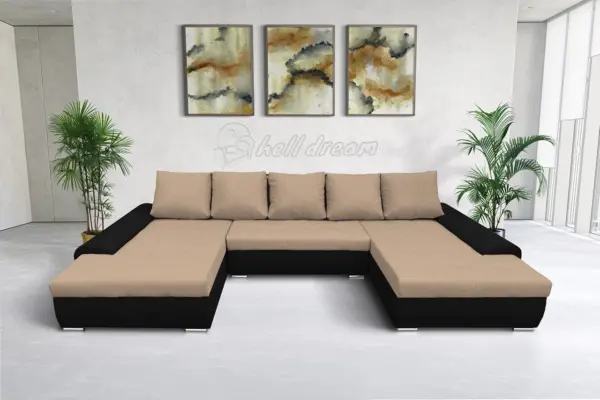 Wixy u form fekete és világos fahéj ágyazható ülőgarnitúra