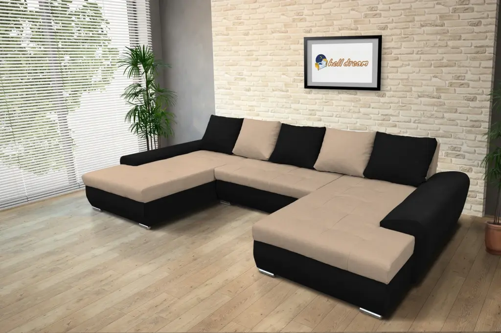 Wixy u form fekete és világos fahéj ágyazható ülőgarnitúra