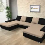 Wixy U Form fekete és világos fahéj ágyazható ülőgarnitúra