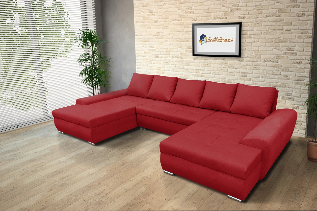 Wixy U Form japán karminvörös ágyazható ülőgarnitúra