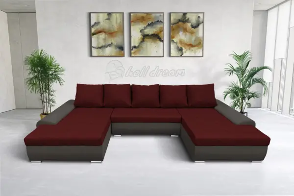 Wixy u form kvarcszürke és ódon borvörös ágyazható ülőgarnitúra