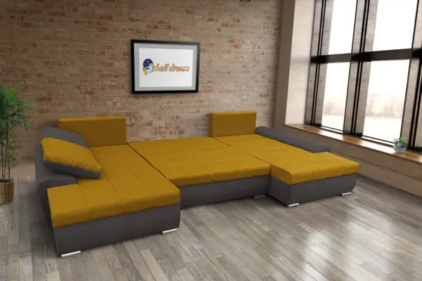 Wixy u form kvarcszürke és őszarany ágyazható ülőgarnitúra