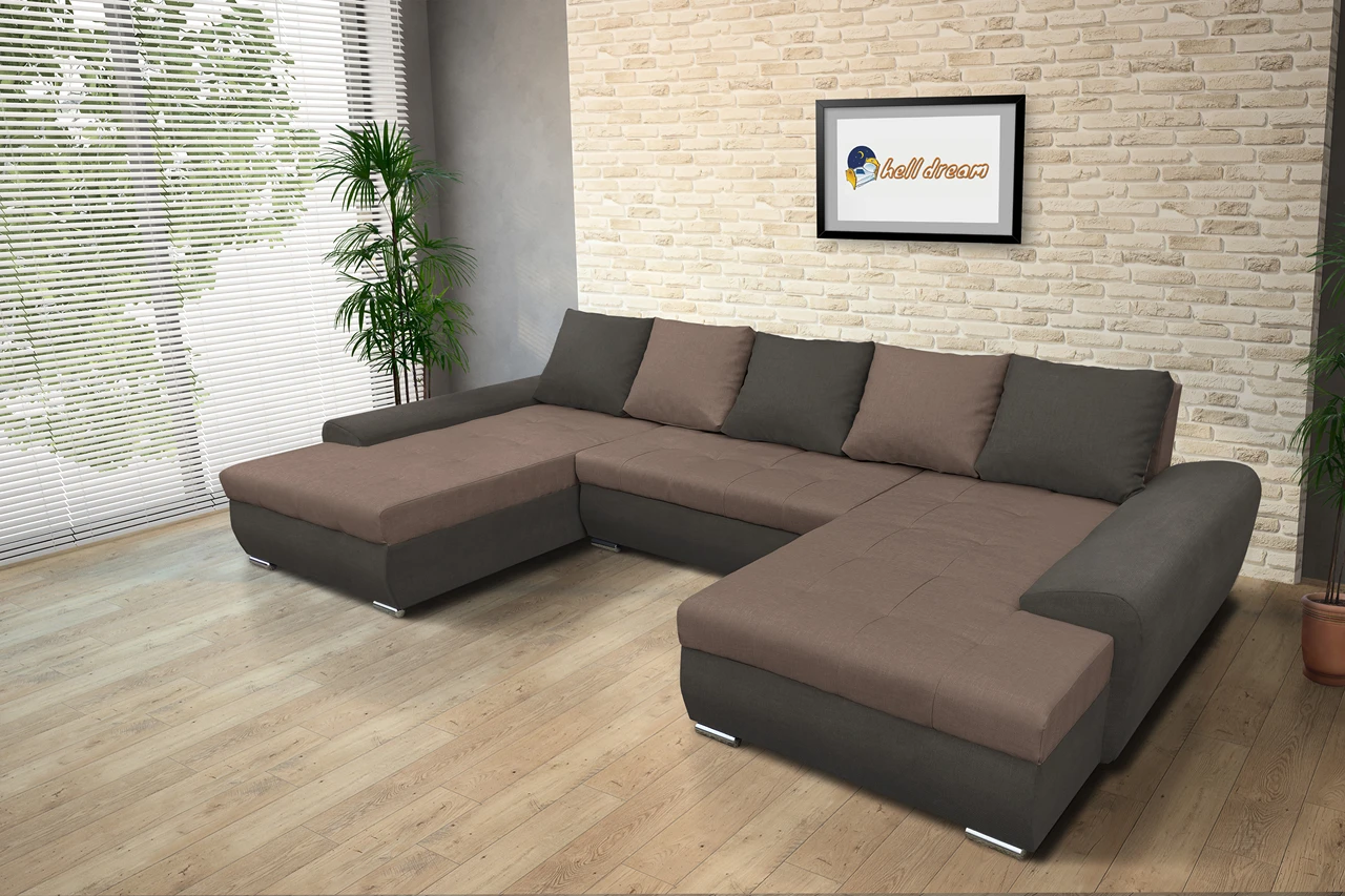 Wixy U Form kvarcszürke és pasztell taupe ágyazható ülőgarnitúra