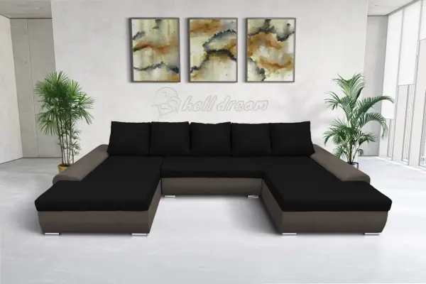 Wixy u form mély földszürke és fekete ágyazható ülőgarnitúra