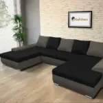 Wixy U Form mély földszürke és fekete ágyazható ülőgarnitúra