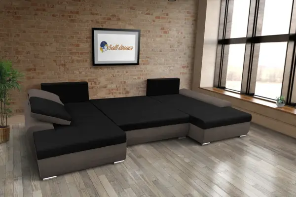 Wixy u form mély földszürke és fekete ágyazható ülőgarnitúra