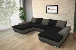 Wixy U Form mély földszürke és fekete ágyazható ülőgarnitúra