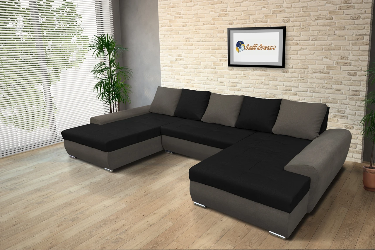 Wixy U Form mély földszürke és fekete ágyazható ülőgarnitúra