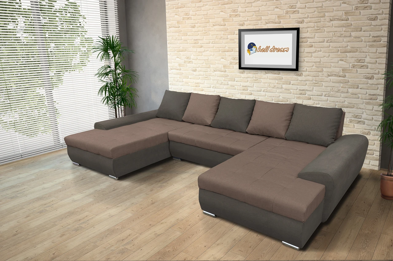 Wixy U Form mély földszürke és pasztell taupe ágyazható ülőgarnitúra