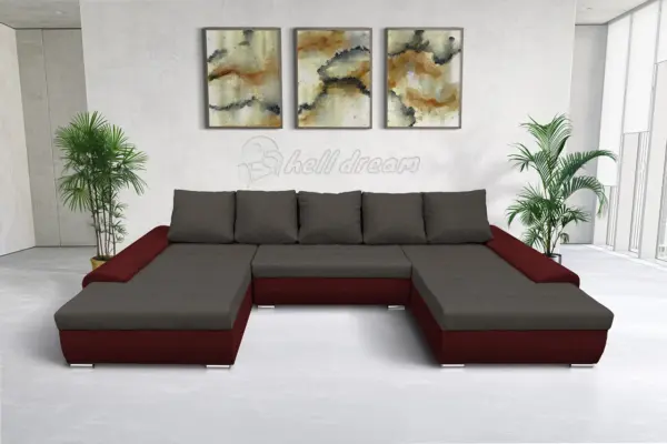 Wixy u form ódon borvörös és kvarcszürke ágyazható ülőgarnitúra