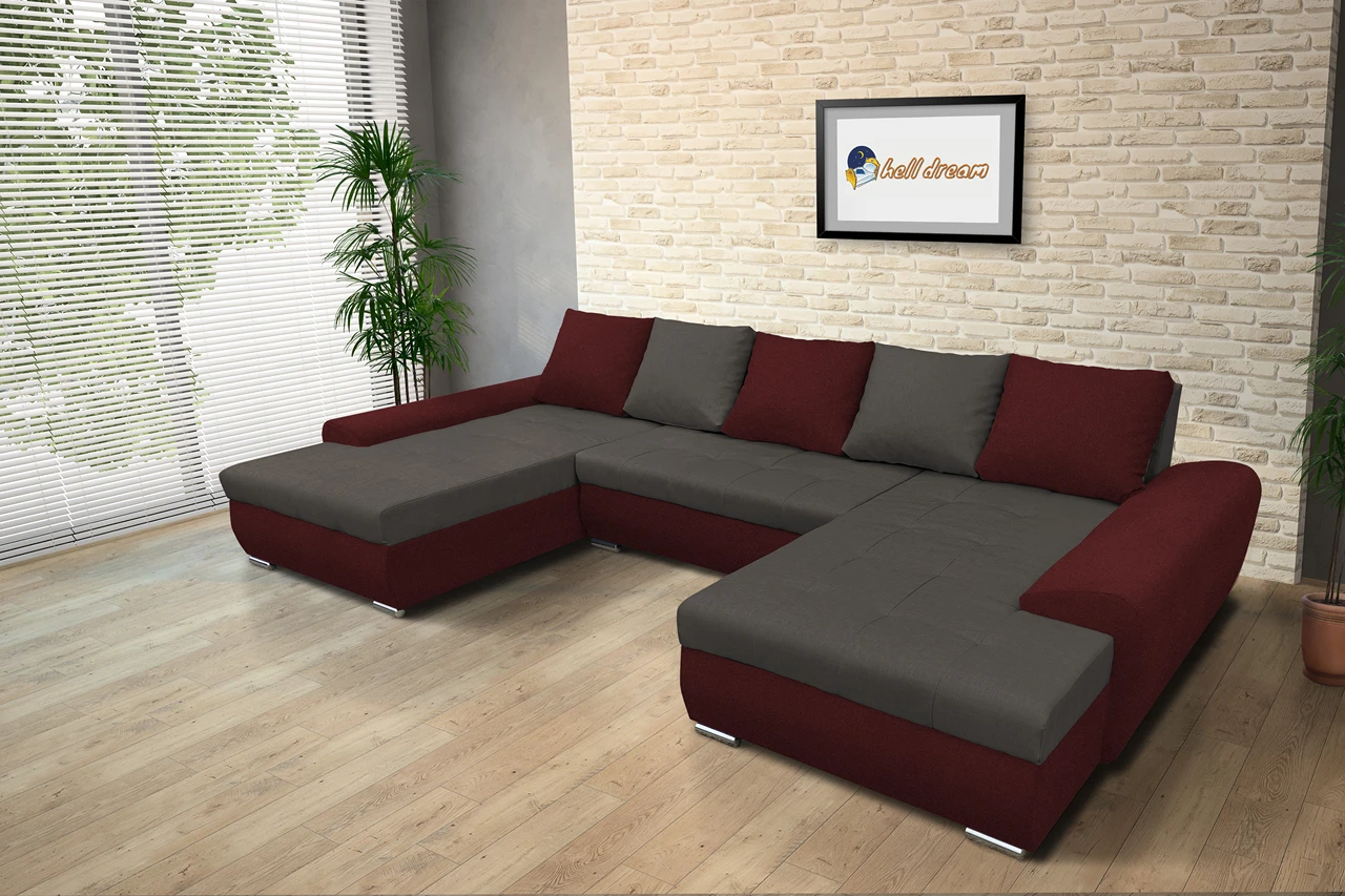 Wixy U Form ódon borvörös és kvarcszürke ágyazható ülőgarnitúra