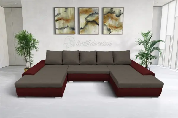 Wixy u form ódon borvörös és mély földszürke ágyazható ülőgarnitúra