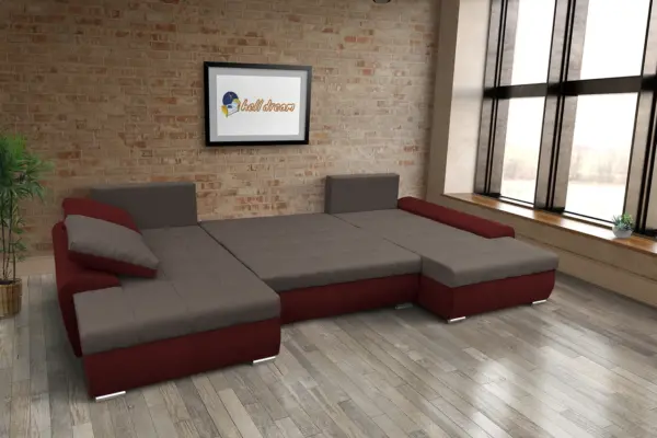 Wixy u form ódon borvörös és mély földszürke ágyazható ülőgarnitúra