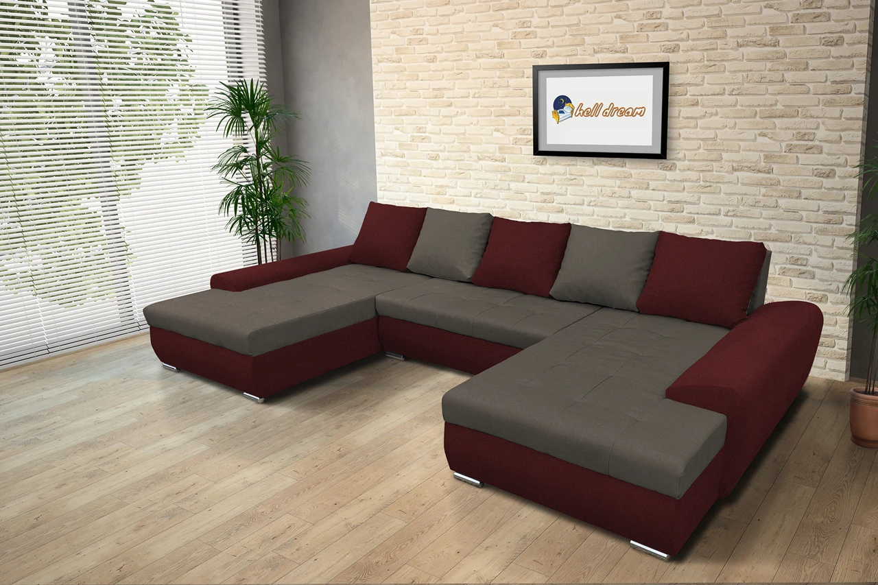 Wixy U Form ódon borvörös és mély földszürke ágyazható ülőgarnitúra