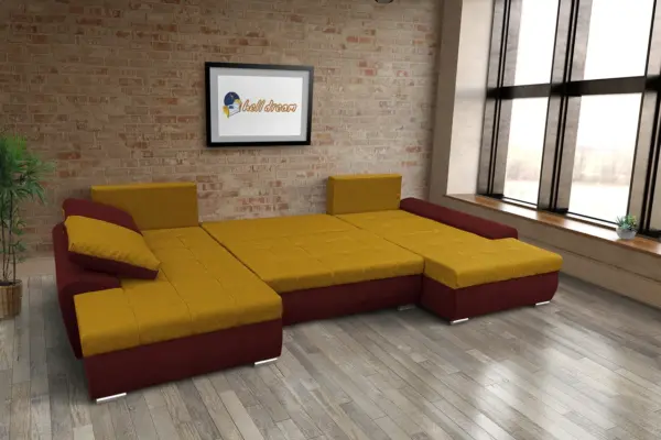 Wixy u form ódon borvörös és őszarany ágyazható ülőgarnitúra