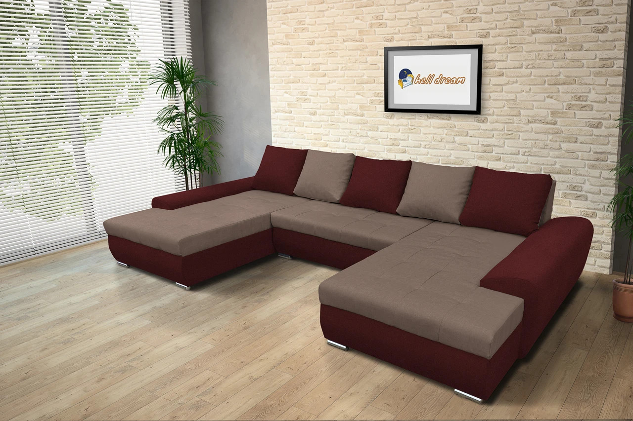 Wixy U Form ódon borvörös és pasztell taupe ágyazható ülőgarnitúra