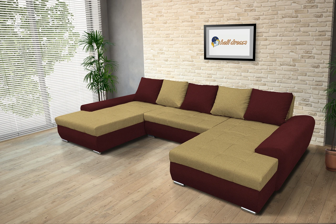 Wixy U Form ódon borvörös és száraz olíva ágyazható ülőgarnitúra