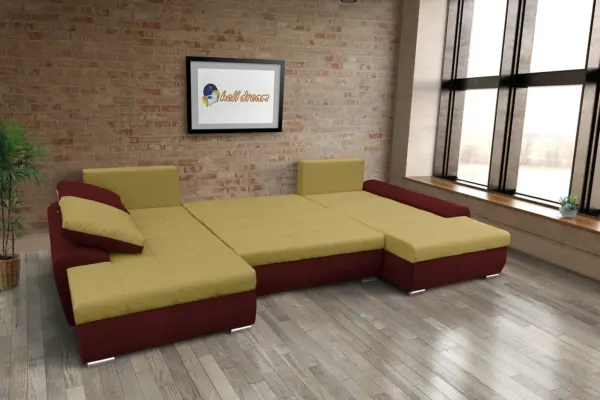 Wixy u form ódon borvörös és száraz olíva ágyazható ülőgarnitúra