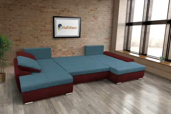 Wixy u form ódon borvörös és szürkés kadét ágyazható ülőgarnitúra