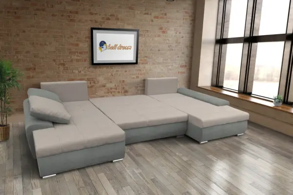 Wixy u form óezüst és ezüst serlegszürke ágyazható ülőgarnitúra