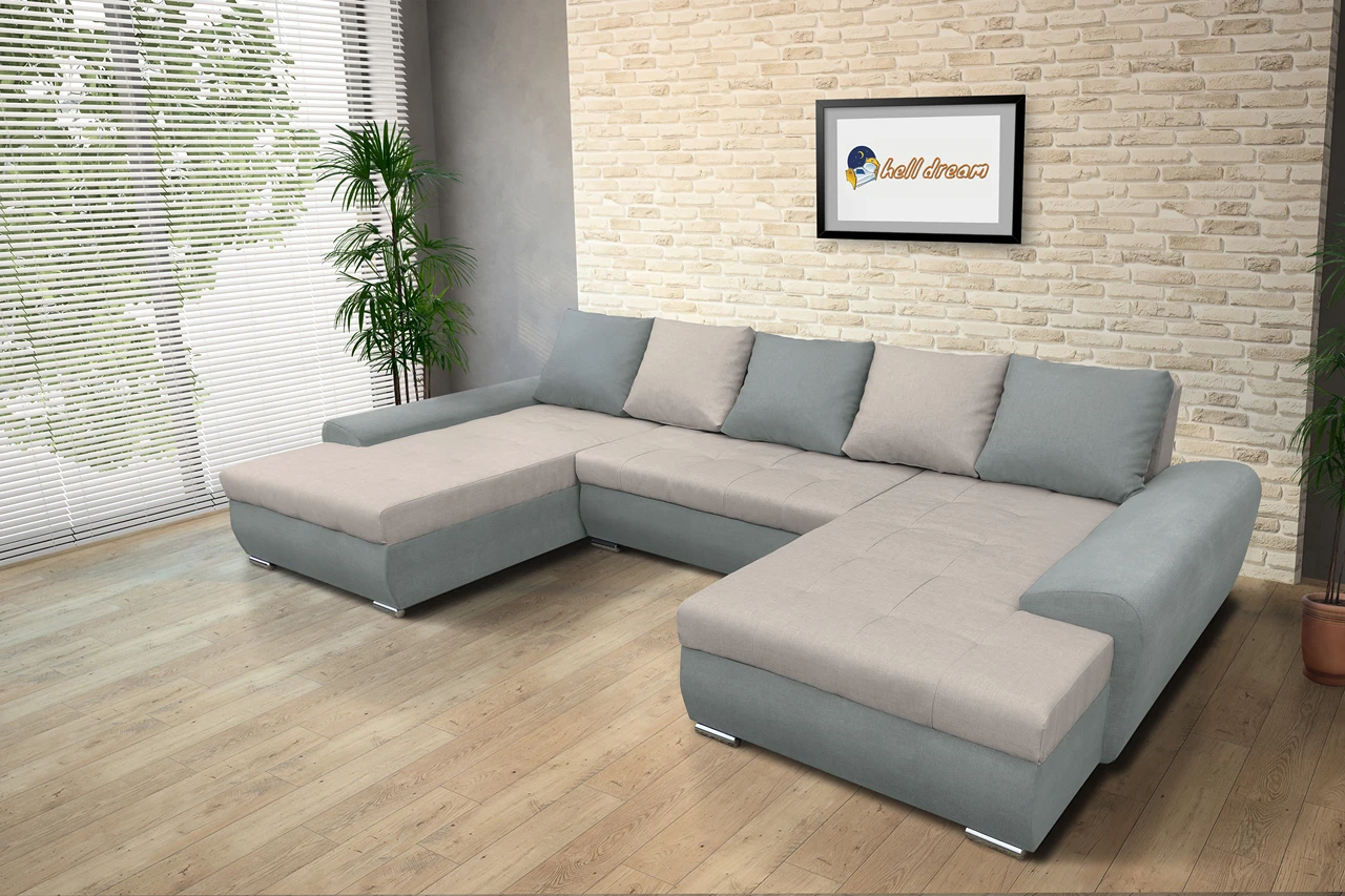 Wixy U Form óezüst és ezüst serlegszürke ágyazható ülőgarnitúra