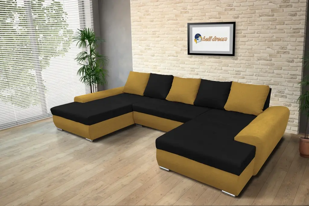 Wixy u form őszarany és fekete ágyazható ülőgarnitúra