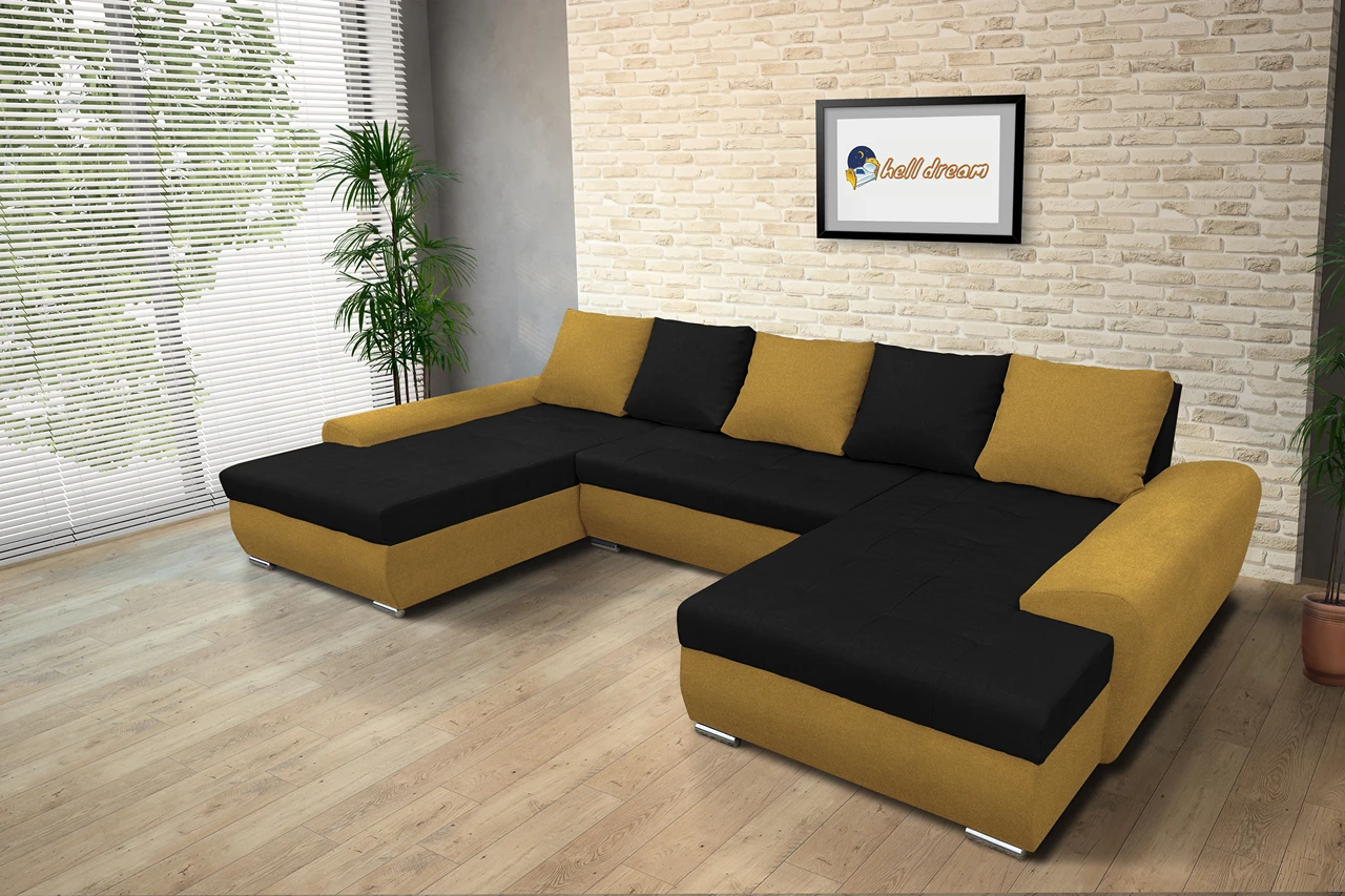 Wixy U Form őszarany és fekete ágyazható ülőgarnitúra