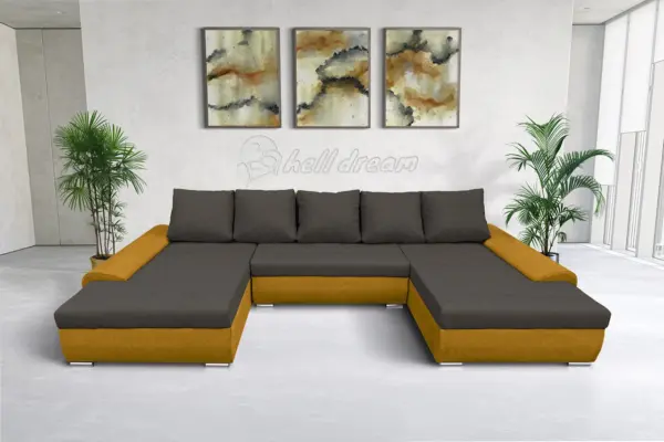 Wixy u form őszarany és kvarcszürke ágyazható ülőgarnitúra