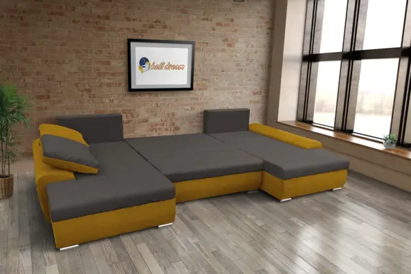 Wixy u form őszarany és kvarcszürke ágyazható ülőgarnitúra